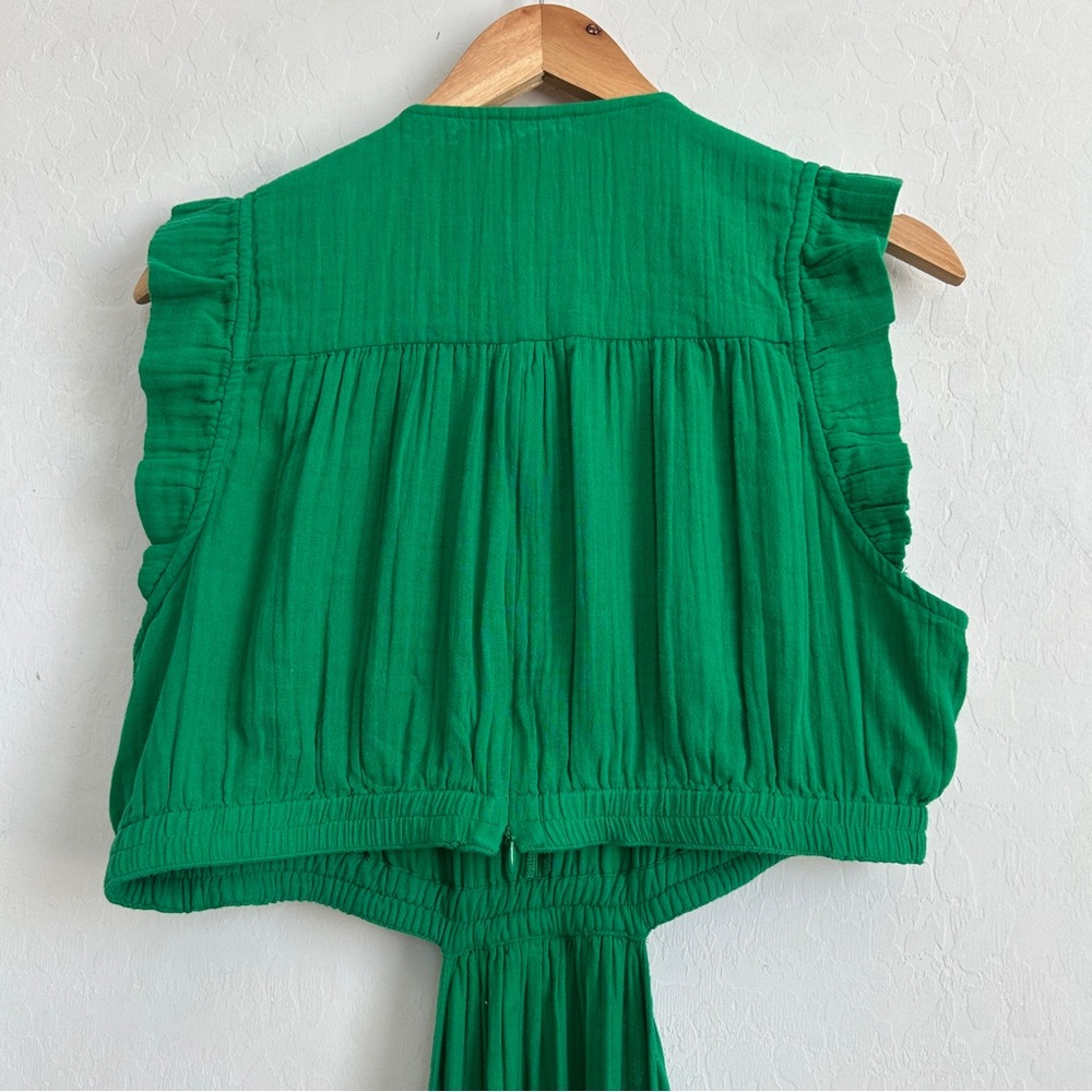 Me + Em Dress 12 Maxi Cheesecloth Cut Out Pockets Tiered Sleeveless Ruffle Green - Picture 7 of 15